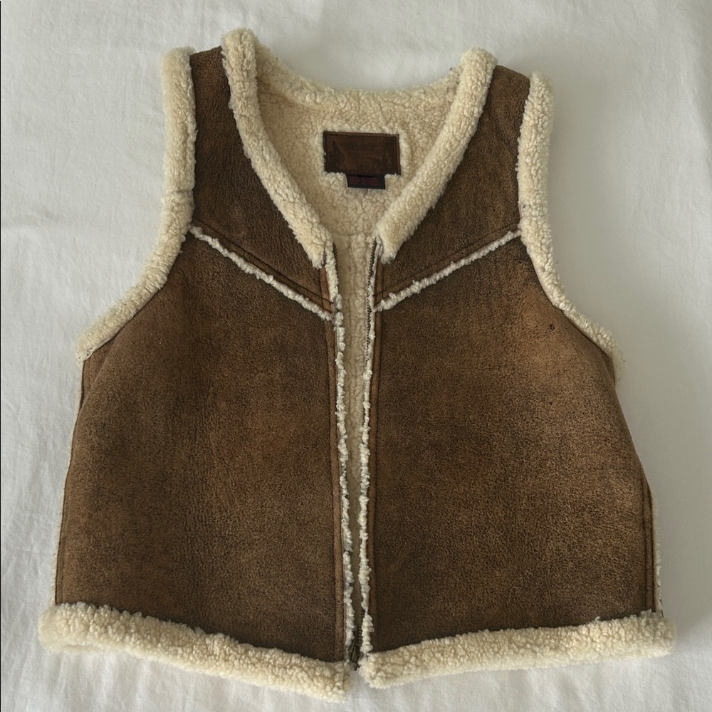 RLL 100% Leather Shearling western style zip up Vest M Lux ++